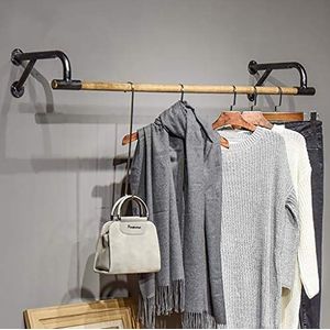 FKDEKUZI Houten muur kleding opknoping staaf, industriële kleding staaf, kledingstuk rek commerciële kleding display rack (maat: 80x29x16cm)
