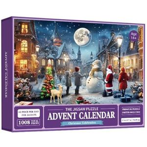 Supatmul Puzzel adventskalender 2023, adventskalender puzzel, 1008 stukjes kerstpuzzel, 24 doosjes aftellen tot Kerstmis, kerstvakantiepuzzels voor kinderen en volwassenen