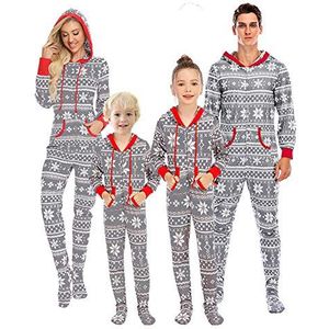 Webuyii Familie Bijpassende Kerst Pyjama Katoenen Lange Mouwen Capuchon Onesies XMAS One Piece Homewear grijs moeder M