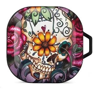 Sugar Skull Oordopjes Hoesje Compatibel met Samsung Hard Shell Beschermhoes Zwart-Stijl