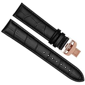 dayeer Echt lederen horlogeband voor Mido Multifort M005 M005930-serie polsband met roestvrijstalen vlindergesp (Color : Black Rose Gold, Size : 18mm)