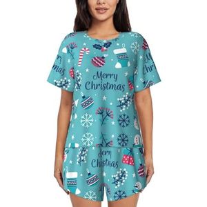 YQxwJL Merry Christmas Print Vrouwen Pyjama Sets Shorts Korte Mouw Lounge Sets Nachtkleding Casual Pjs Met Zakken, Zwart, L