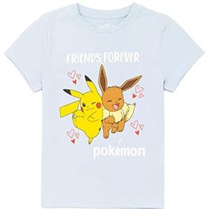 Pokemon T-shirt Meisjes Kids Pikachu Eevee Friends Game Blue Top 13-14 jaar