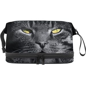 Grote capaciteit reizen cosmetische tas,Grijze Tabby Cat,Make-up tas,Waterdichte make-up tas organisator, Meerkleurig, 27x15x14 cm/10.6x5.9x5.5 in