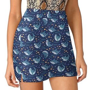 Navy Cartoon Haaien Vrouwen Skorts Hoge Taille Tennis Rok Gelaagde Korte Mini Rok Culottes Skorts Met Zakken 4XL