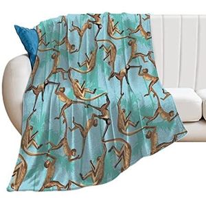 Aap in de jungle palmbomen zachte fleece deken voor bed sofa gezellige decoratieve dekens winter 152 x 203 cm