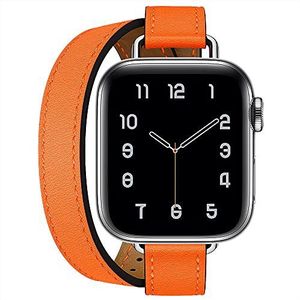 Aergood Compatibel met Apple Watch Band 38/40/41 mm, 42/44/45 mm, echt leer, double tour slim armband voor iWatch SE serie 7/6/5/4/3, oranje, 38/40/41mm, Klassiek