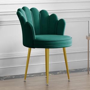 Vanity Chair met rugleuning, Schattige stoelen Fluwelen pluizige make-upstoel met metalen poten, moderne woonkamerstoel Comfortabele middenrug eetkamerstoel for keukenslaapkamer (Color : Green, Size