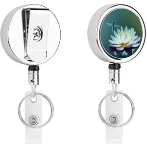 Libelle met waterlelie metalen intrekbare badgehouder ID-badgehaspel met nylon touw badgehaspel lichtgewicht sterke badgehaspel voor verpleegkundigen professionals leraren kantoor