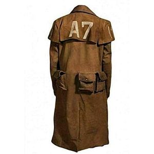 Aksah Fashion Mannen NCR Ranger Veteran Armor Nieuwe Vegas A7 Bruin Suède Lederen Trenchcoat Cosplay Kostuum, Bruin, L