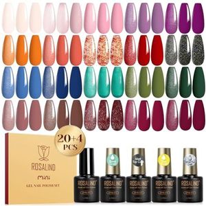ROSALIND UV-gelnagellakset, 24 stuks gelnagellak bruin oranje rood paars blauw groen, mini-kleurgel, gelnagels, soak-off gel, nagellak voor nageldesign, gel, nagellak, cadeau