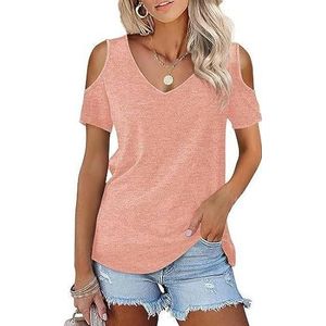 Tshirts Women Women'S Short Sleeve Strapless Basic T Shirt Top Casual-Pink-Xl