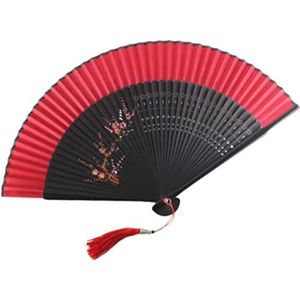 Folding hand fan, Chinese wind opvouwbare ventilator Displayventilatoren, opvouwbare ventilatoren, handventilatoren, opvouwbare handventilatoren Vouwventilator Retro Rode Bloem Gedrukt Bamboe Kwastje