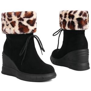 2023 Nieuwe Snowboots Dames Vintage Sleehak Enkellaarsjes Pluche Gevoerde Enkellaarsjes Suède Korte Veterlaarzen Winter Warme Katoenen Schoenen for Buiten (Color : Black, Size : 40 EU)