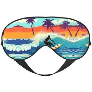 Hawaiian Surfer On Golvend Print Zacht Oogmasker voor Vrouwen Mannen Comfortabel met Verstelbare Riem voor Reizen Yoga Dutje Shift Werk