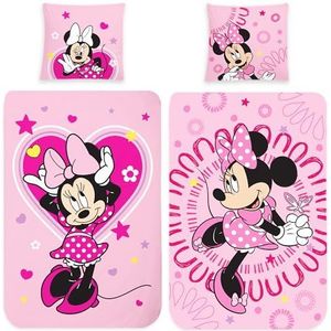 Minnie Mouse Flanel kinderen omkeerbaar beddengoed Sweet Pink 135 x 200 + 80 x 80 cm 100% katoen flanel kwaliteit Minnie Mouse Disney Mickey Mouse Pink Love met ritssluiting Duitse maat