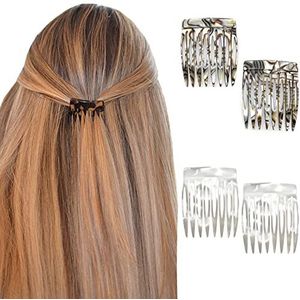 Camila Parijs Onyx en Parel Frans Haar Zijkam 4 Pack Handgemaakte Kleine, Flexibele Decoratieve Haarkammen, Sterke Hold Haar Kam Clips voor Vrouwen, Geen Slip Styling Meisjes Haaraccessoires, Gemaakt in Frankrijk