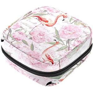 Flamingo Rose Bloemen Maandverband Opbergtas Menstruatie Pad Tas Draagbare Menstruatie Cup Pouch met Rits voor Tiener Meisjes Vrouwen Dames