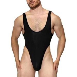Mens Suspenders One Piece Wrestling Singlet Leotard Thong Bodysuit Jumpsuit Briefs(Size:2XL,Color:Zwart)