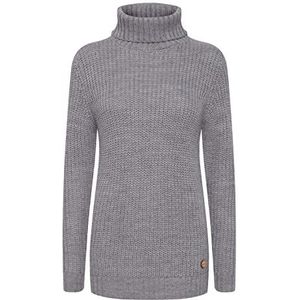 OXMO OXNanna gebreide trui voor dames, grof gebreide trui met rolkraag, regular fit, Medium Grey Melange (201146), XL