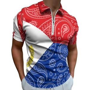 Paisley En Nederlandse Saint Martin Vlag Half Zip-up Polo Shirts Voor Mannen Slim Fit Korte Mouw T-shirt Sneldrogende Golf Tops Tees S