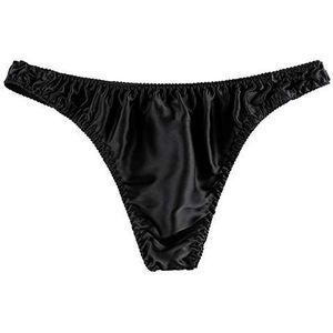 Nieuwigheidskostuums voor heren Men Satin Silk Underwear Thong Strings Ondergoed lingerie lage taille T Back G Strings En Thongs Silk Panties Korte (Color : Black, Size : M)