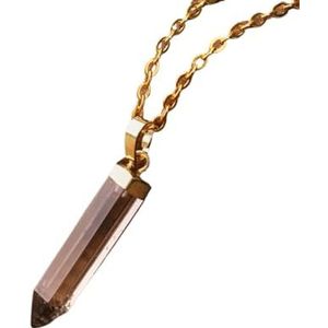 Classic Crystal Point Pendant Healing Natural Stone Tiger's Eye Rose Quartz Hexagon Necklace Jewelry (Color : Smoky Quartz Gold)