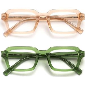 OPULIZE EDG Blue Light Blocking Glasses for Women Men, Anti-reflective Anti-Glare Computer & Gaming Lenses, Vintage Rectangular Frame, UV & Eyestrain Protection, Pink Green (Pack of 2)