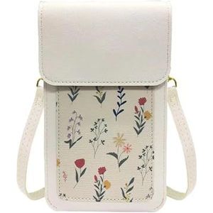 Dames Messenger Bag Touchscreen Telefoontassen PU-leer Schattig bloemmotief Vrouwelijke schoudertas Dames Crossbodytassen Handtassen (Size : White)