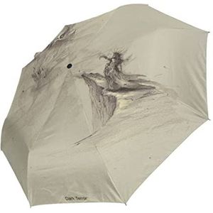Monster Cliff Schets Schilderij Automatische Opvouwbare Paraplu UV-bescherming Auto Open Sluiten Vouwen Winddicht Zonneblokkering voor Reizen Strand Vrouwen Kinderen