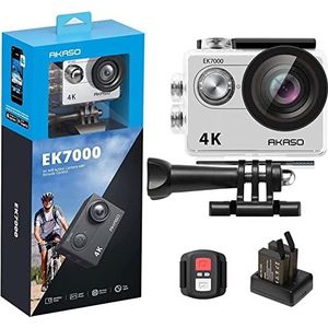 AKASO Action Cam EK7000 4K30FPS Action Camera 170° groothoek HD onderwatercamera 20MP WiFi waterdichte sportcamera 2 inch LCD-scherm met 2 batterijen (zilver)