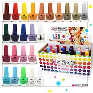 Beauty4Britain Nagellak, 24 stuks, levendige kleuren, 24 verschillende kleuren, modern, fles 5 ml (set A)