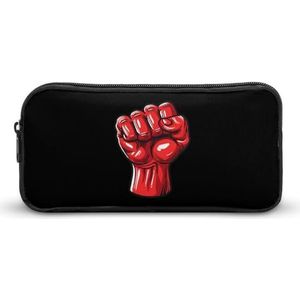 Grote Rode Verhoogde Vuist Groet van Eenheid Solidariteit Weerstand Potlood Case Leuke Pen Pouch Cosmetische Tas Pecil Box Organizer voor Reizen Kantoor