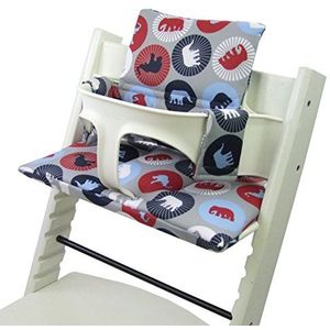 Bambiniwelt Vervangende overtrek, zitkussen, kussenset, stoelverkleiner, compatibel met STOKKE Tripp Trapp voor hoge stoel, kinderstoel, design (marine olifanten)