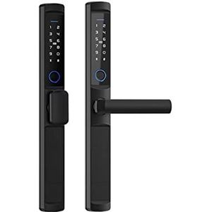 Slim slot Waterdichte Tuya Vingerafdruk Sloten Ronde Handvat Elektronische Smart Sliding IC Card Code Lock for Aluminium Glas Push Pull Deur(Black 4585,Long Handle)