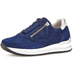 Gabor Low-Top sneakers voor dames, lage schoenen, comfortabel extra breed (H), Blauw Oceano zilver, 40 EU Breed