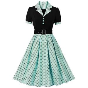 yk8fass Slanke jurk met stippen en revers, vv-3238, Groen-zwart, S