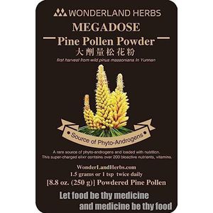 WonderLand Herbs 99,5% Shell Broken [Cracked Cell Wall] Pine Pollen Poeder 8.8 oz. (250 g.) Gecertificeerd biologisch rauw en wild