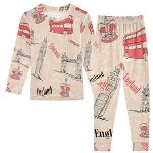 YOUJUNER Kinderpyjama set UK Engeland Londen teken katoen nachtkleding loungewear set nachtkleding lange mouwen thuis pyjama outfits voor unisex meisjes jongens, Meerkleurig, 8 jaar