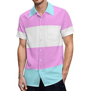 Pastel Pride Flag - Transgender LGBT Hawaïaanse shirts voor heren, casual overhemd met korte mouwen, knoopsluiting, vakantie strandshirts, 3XL