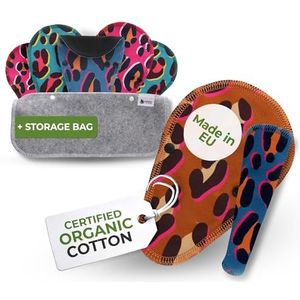 Reusable Tanga Panty Liners, 7-Pack Washable Organic Cotton Cloth Pantyliners with Black Wings, Sanitary Towel Made in EU, Thin Dailies Pads for Daily Usage, White Vaginal Discharge, NOT for Period