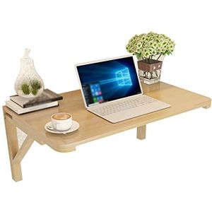 FZDZ Wandgemonteerde tafel, opvouwbaar zwevend bureau met druppelblad bovenblad, wandgemonteerde opvouwbare werkbank met massief houten blad, ruimtebesparende hangende laptoptafel voor studeerkamer,
