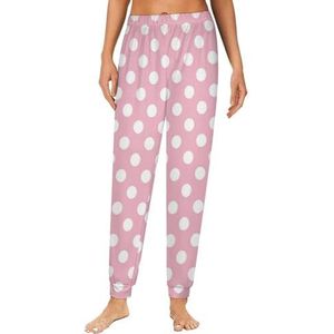 Roze Polka Dots Dames Pyjama Lounge Broek Elastische Tailleband Nachtkleding Bodems Print