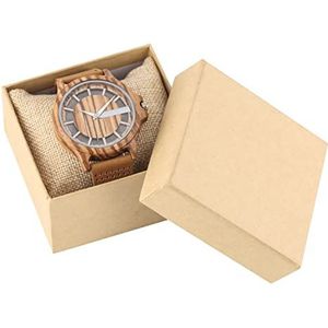 Handgemaakt Ebony Wood Watch Heren Transparante Hollow Dial Houten Horloges Analoge Timepiece Vintage Quartz Polshorloge Klok Huwelijksgeschenken (Color : Brown with box)