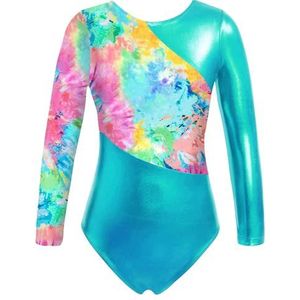 NihaoWXM Turnpakje voor meisjes met lange mouwen hol ballet dans turnpakje wedstrijd schaatsen bodysuit jumpsuit gymnastiek turnpakjes voor meisjes, D-Kleurrijke Tie Dye, 12