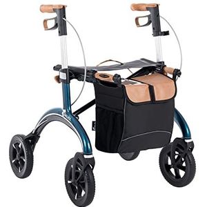 Saljol Carbon rollator, 5,6 kg lichtgewicht rollator met zitting, tas, opvouwbare outdoor loophulp, zithoogte 54 cm, blauw, CR54