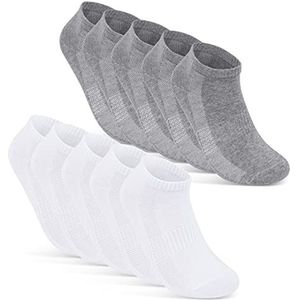 10 Paar Sneaker Sokken Heren Dames Ademend met Mesh Katoen Zwart Wit Grijs 16510 (39-42 Grijs+Wit)