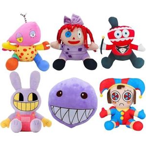 (6-delige set) Verbazingwekkende digitale circus pluche poppen, anime omringende circus clowns en konijn pluche poppen, 10 inch pluche, geschikt voor kinderen en volwassenen als kerstcadeaus