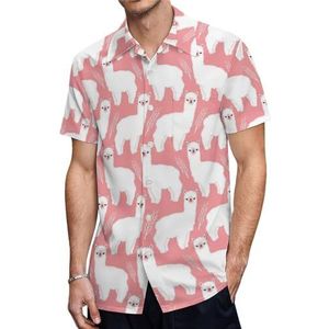 Roze lama alpaca heren shirts met korte mouwen casual button-down tops T-shirts Hawaiiaanse strand T-shirts XL