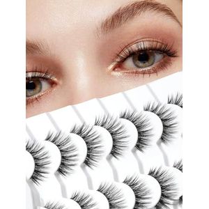 Kattenoogwimpers Wispy Wimpers Manga Cat Wimpers Natuurlijke Look 15mm Wispy Valse Wimpers 3D Volume Nep Wimpers Anime Wimpers Zachte Faux Nertsen Wimpers 7 paar Wimpers Pack